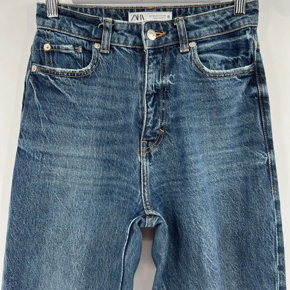 Zara Jeans Slim Straight Leg High Rise Dark Wash Blue Denim Women’s Size 2 - Picture 2 of 8